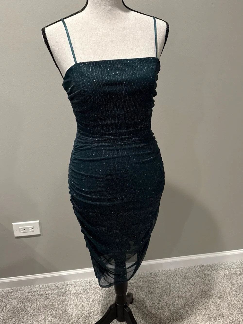 City Studio Teal Sparkle Ruched Midi Dress